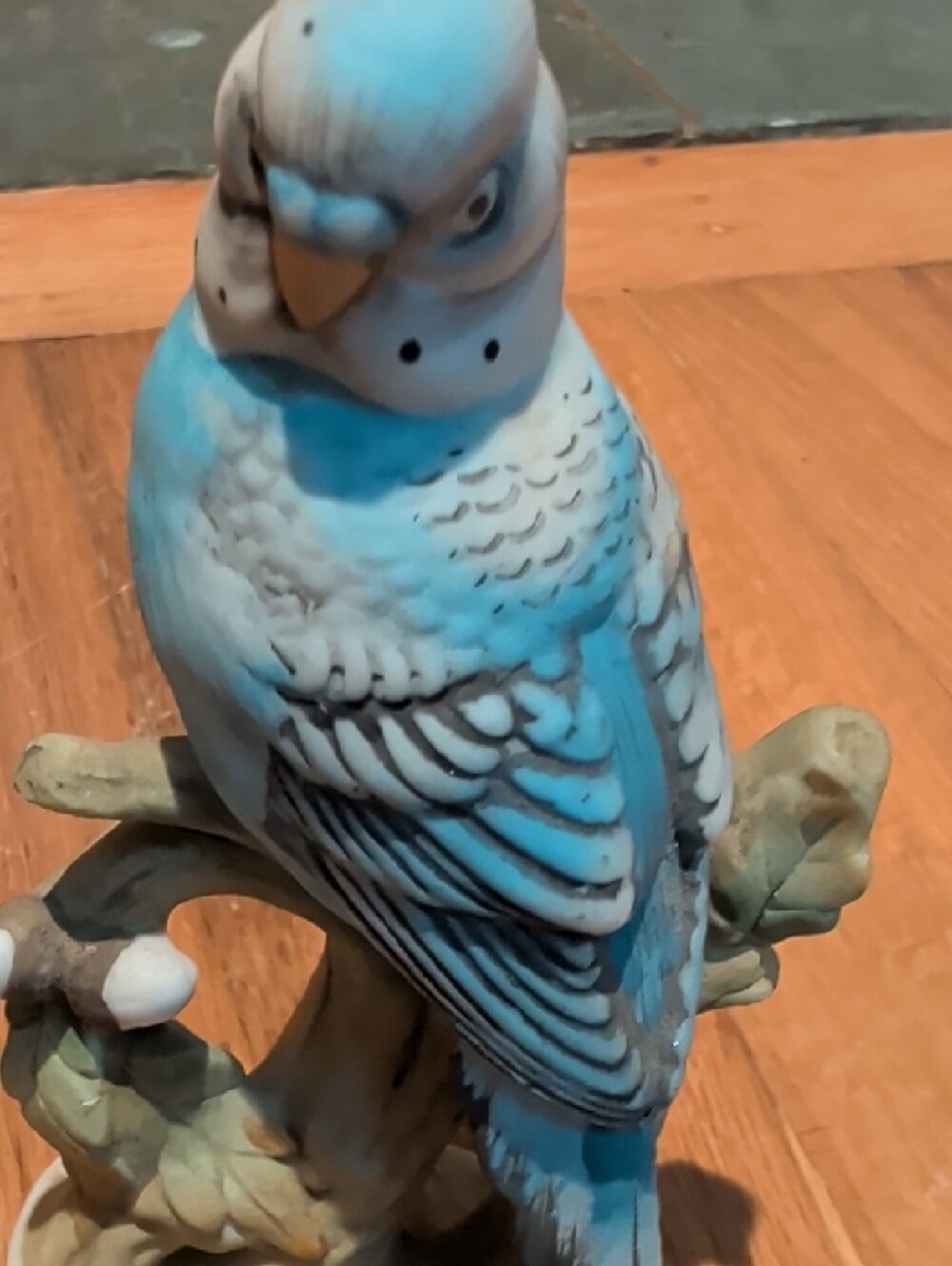 Blue Parakeet Figurine - Decorative Ceramic Bird Nature Home Decor Accents - Picture 3 of 9